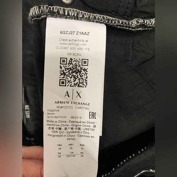 Men’s  Armani Exchange SKINNY BIKER STRETCH COTTON DENIM JEANS, size 28, black - Picture 10 of 10